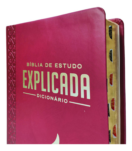 Biblia De Estudo Explicada Com Dicionario Capa Luxo Vinho Com Indice Lateral