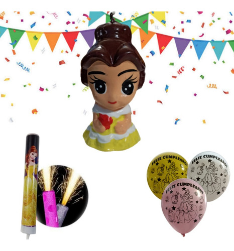 Princesas Vela Cera Y Globos Para Fiesta Cumple