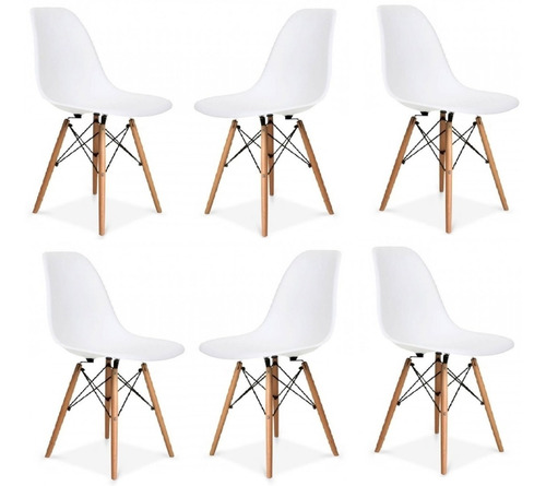 Sillas Eames Blancas Moderna Base Madera Pack X6 - Cuotas