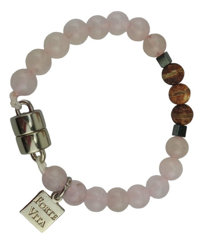 Pulseira Forte Vita Pedra Ágata Tibetana Quartzo Rosa