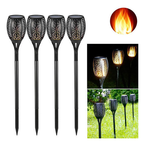 4pcs 12led Lámpara De Llama Solar Al Aire Libre Luz Antorcha