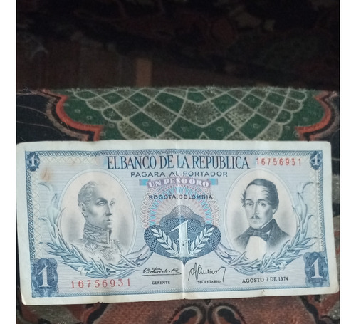 Billete De 1 Peso Oro Colombiano Del Año 1974