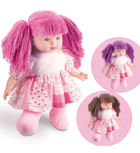 Boneca De Pano Com Cabelo Bebê Menina Brinquedo Infantil 