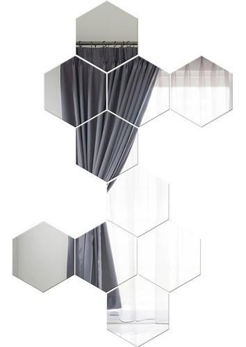 Espelho Decorativo Acrílico 10 Prata Hexagonal Sala G Moldura Sem Moldura