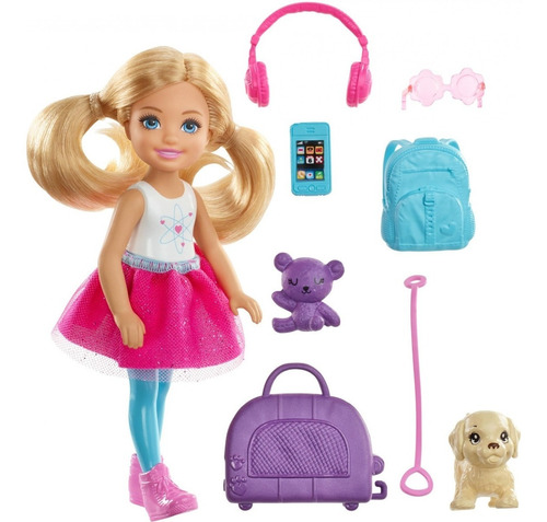 Barbie Chelsea Set  - Muñeca De Viaje, Con Cachorro -tma+