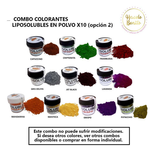 Combo X10 Colorantes Liposolubles En Polvo King Dust Opc 2