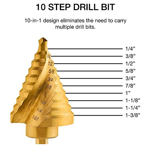 A Quick Change Spiral Grooved Step Drill Bit Size In One