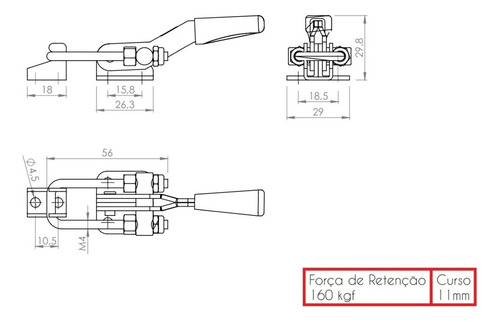 Kit C/ 2 Grampo Tensor Fecho 11cm P/ 160kg Zincado Ga-100d