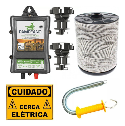 Kit Cerca Elétrica Para Cachorro Pequeno E Médio Porte Com Isolador Vergalhão Fio Eletro Plástico Porteira Placa Cuidado