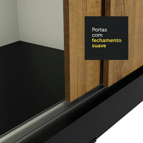 Guarda-roupa Casal Madesa Austin 4 Portas C Espelhos 3 Gav P Cor Preto/Rustic