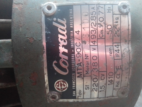 Motor Corradi,1,5 Hp,1400rpm (Usado)