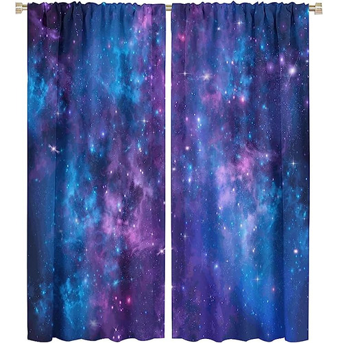 Cortina Opaca Noche Con Cielo Galaxia Estrellada 2 Paneles 4