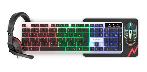Imagen 1 de 5 de Kit Gamer Noga Teclado Mouse Auricular Pad 4en1 Nkb413 Blanco Y Negro