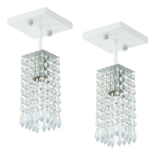 Kit 2 Lustre Clearcrillic Cristal Acrílico Quadrado Branco 127/220v