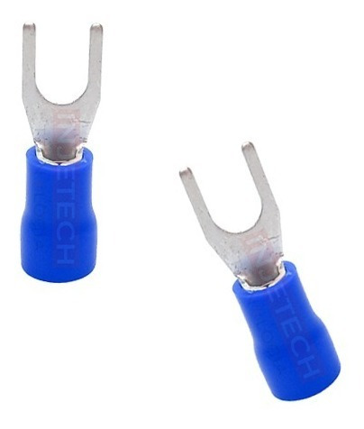 Imagem 2 de 5 de Kit Terminais Pré Isolados Forquilha Garfo Azul 2,5mm 100pçs