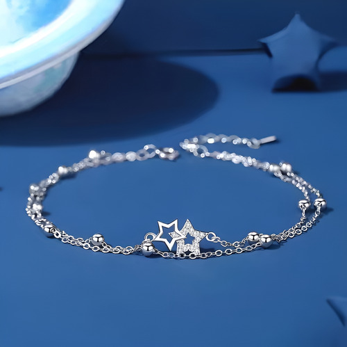 Pulseira Ek Prata Dupla Camada Estrelas 925