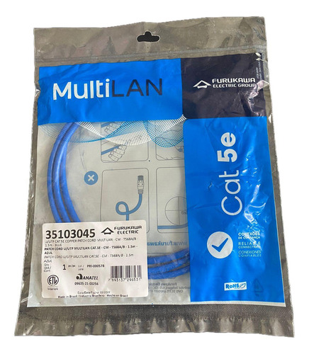 Patch Cord Furukawa Multilan Cat5e 1,5mt Azul 35103045