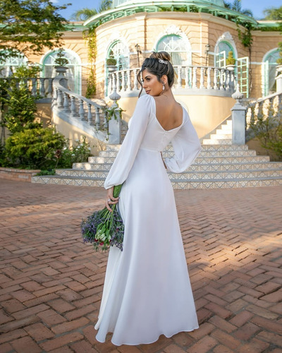 Imagem 5 de 6 de Vestido Noiva Coleção Ares Decote Princesa Musseline 1072