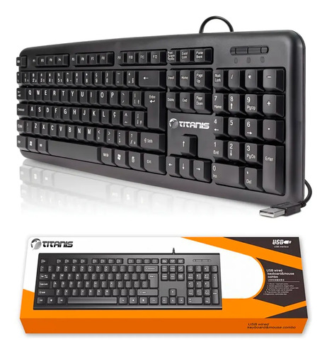 Teclado Titanis USB com Fio ABNT2 Ergonômico para Computador