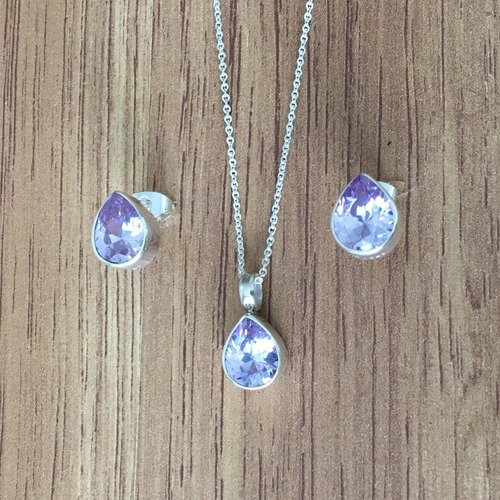 Imagen 5 de 10 de Collar Set Dije Aretes Y Cadena De Plata 925 Zirconia Agálea