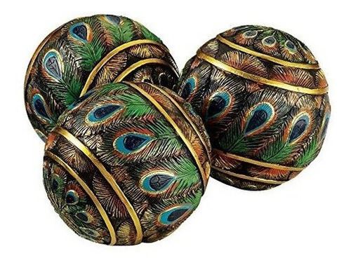 Bolas Decorativas De Orbes Emplumados De Pavo Real, 3.0 In