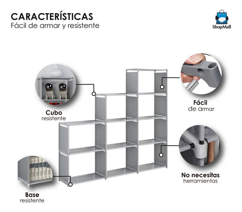 Estante Almacenamiento 9 Cajoneras Librero 120x123cm Mueble Color Gris Claro