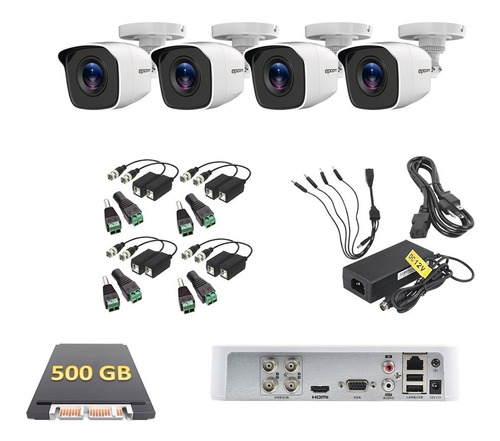 Kit Video Vigilancia 4 Cámaras Hd 720p Con Baluns 500 Gb