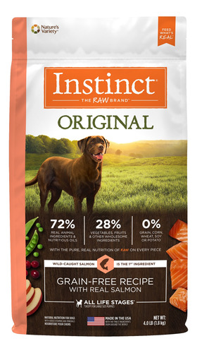 Alimento Instinct Original para perro adulto todos los tamaños sabor salmón en bolsa de 1.8kg