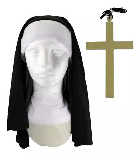 Fantasia Halloween Noviça do Mal Freira Adulta Vestido + Véu