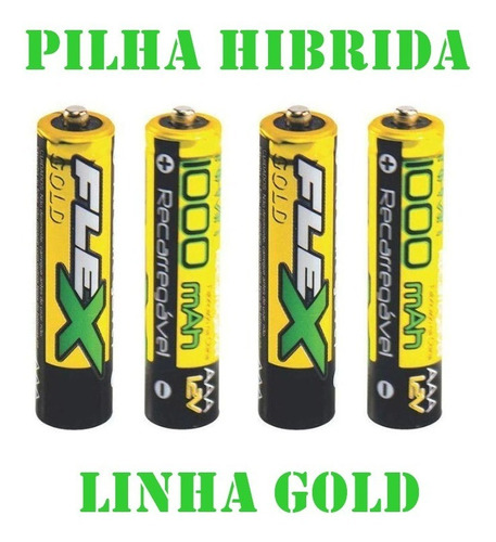 4 Pilhas Recarregável Palito Aaa Flex Linha Gold Alcalina