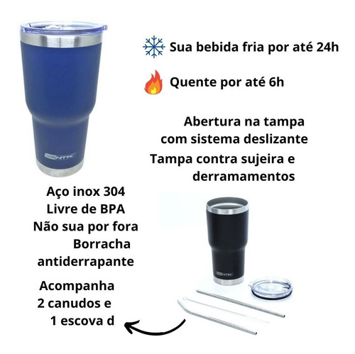 Imagem 2 de 7 de Copo Térmico Com Tampa E Canudos Siluet Nautika 850ml Grande