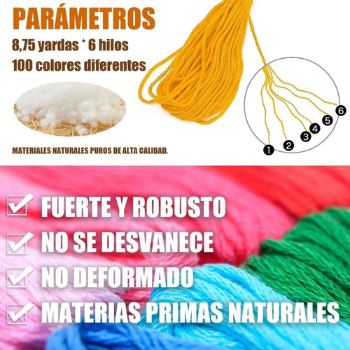 Imagen 5 de 7 de Hilo Para Bordar, 100 Madejas Colores Surtidos 100 Pza