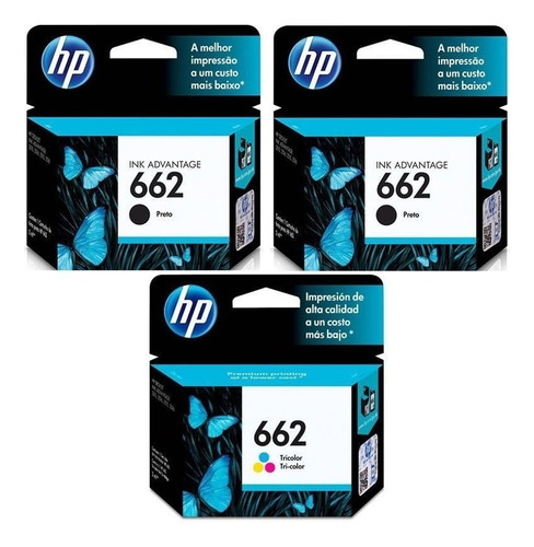 Kit Cartucho Hp 662 Preto (2) + Cartucho Hp 662 Colorido (1)