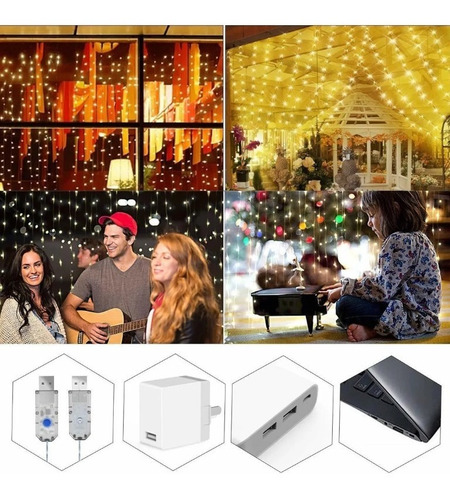 Cortinas Decorativas Luz Led Control Remoto 3x3m 300 Leds