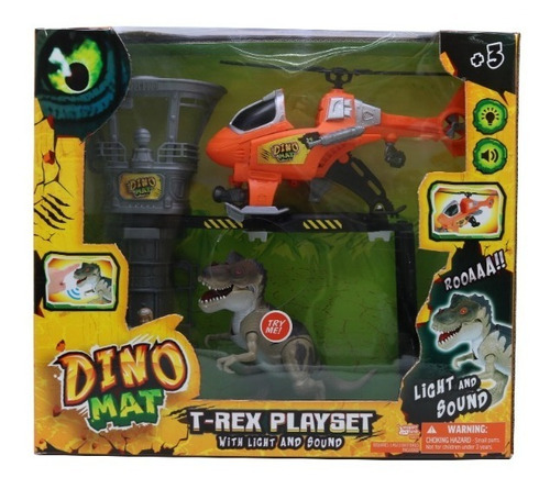  Playset Dinosaurio Dino Mat Helicoptero Con Luz Y Sonido