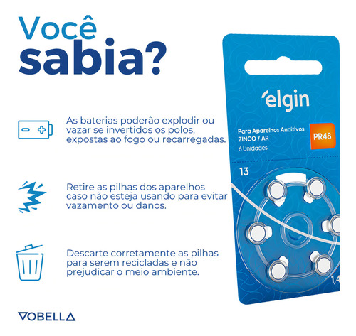 6pcs Bateria Para Aparelho Auditivo 1.45v Pr48 13 Elgin