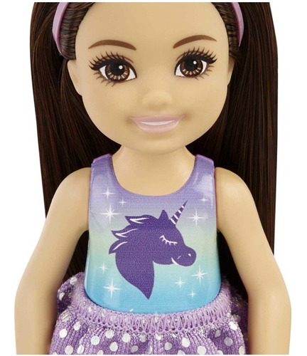 Imagem 4 de 5 de Boneca Barbie Chelsea Morena Saia Lilás Mattel Ms