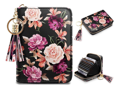 Coco Rossi Cartera Para Tarjetas De Crédito Con Flores Para 