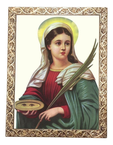 Quadro A3 Decorativo Religioso Santa Luzia Dourado