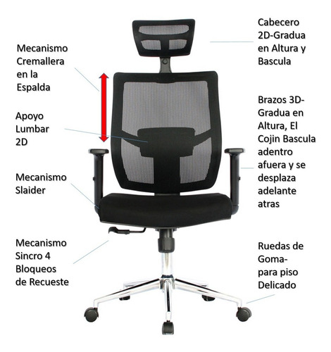 Imagen 6 de 7 de Silla De Oficina Curiti Esp.cremallera-sincro-brazo3d-slider
