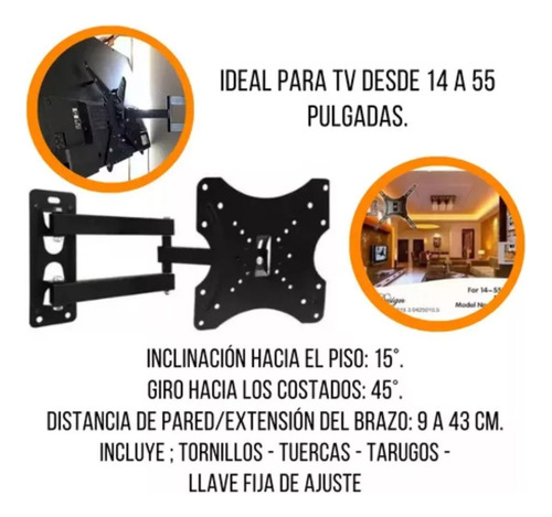 Soporte Tv Led Smart Samsung Tcl Lg 32-55 Brazo Móvil Negro