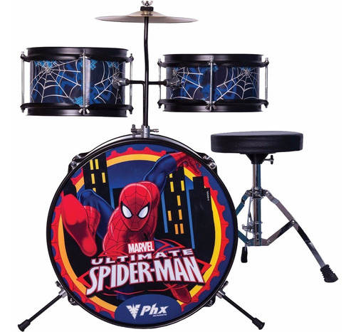 Bateria Infantil Phx Marvel Spider Azul - Riff Music