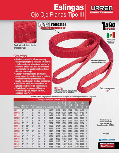 Eslinga Plana Iii Polipropileno 2 X6m 2 Capas Urrea Ep226 /v