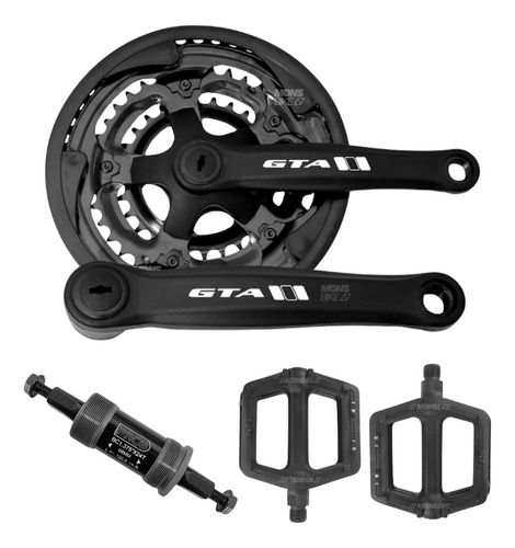 Kit Pedivela Bike Mtb + Movimento Central 122,5mm + Pedal Cor Preto