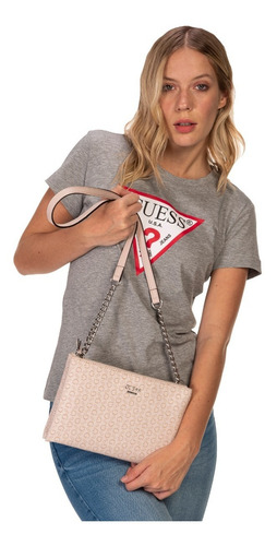 Imagen 2 de 7 de Bolsa Guess Kalei Mini Dbl Zip Crossbody En Color Rosa Claro