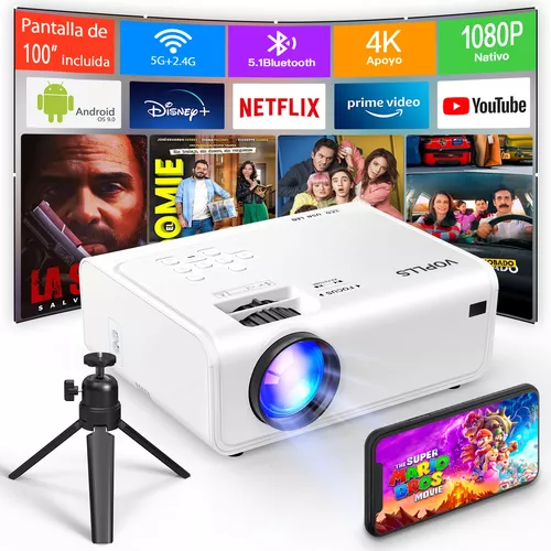 Proyector 4K, proyector nativo 1080P con WiFi 5G y Bluetooth, proyector de  TV inteligente Full HD con Android compatible con Netflix//Prime