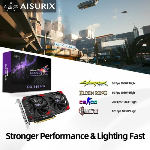 Tarjeta Gráfica Aisurix Rx 580, 2048sp, Real 8gb, Gddr5, 25.