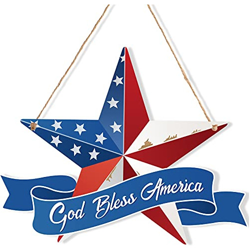Señales - God Bless America 4th Of July Wooden Hanging Sign 