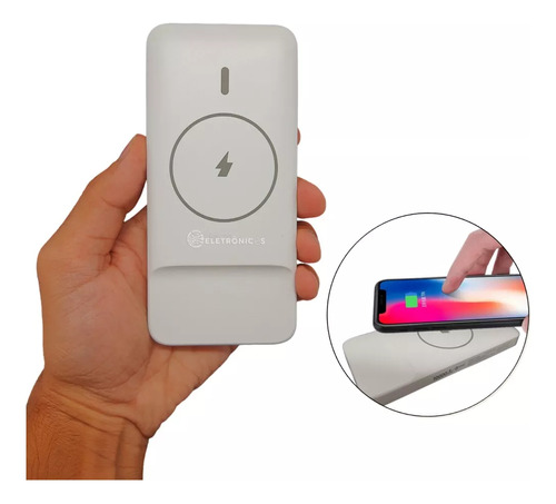 Carregador Indução Wireless 10000mah Power Bank Cor Branco