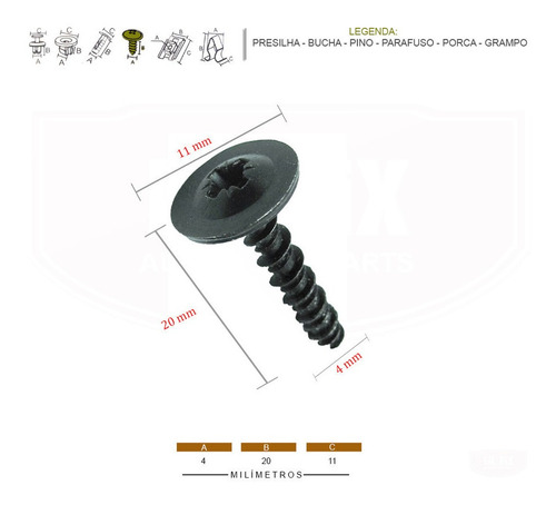 20 Parafusos 4,2mm Forro Forração Porta Renault Clio 98a16